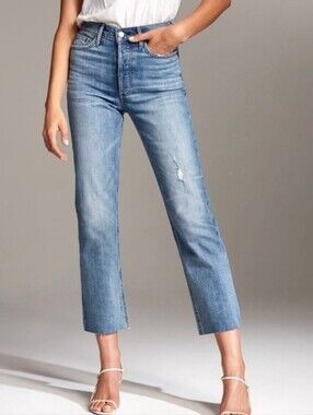 Aritzia Denim Forum The Arlo High Rise Raw Hem Straight Leg Jeans Size 27